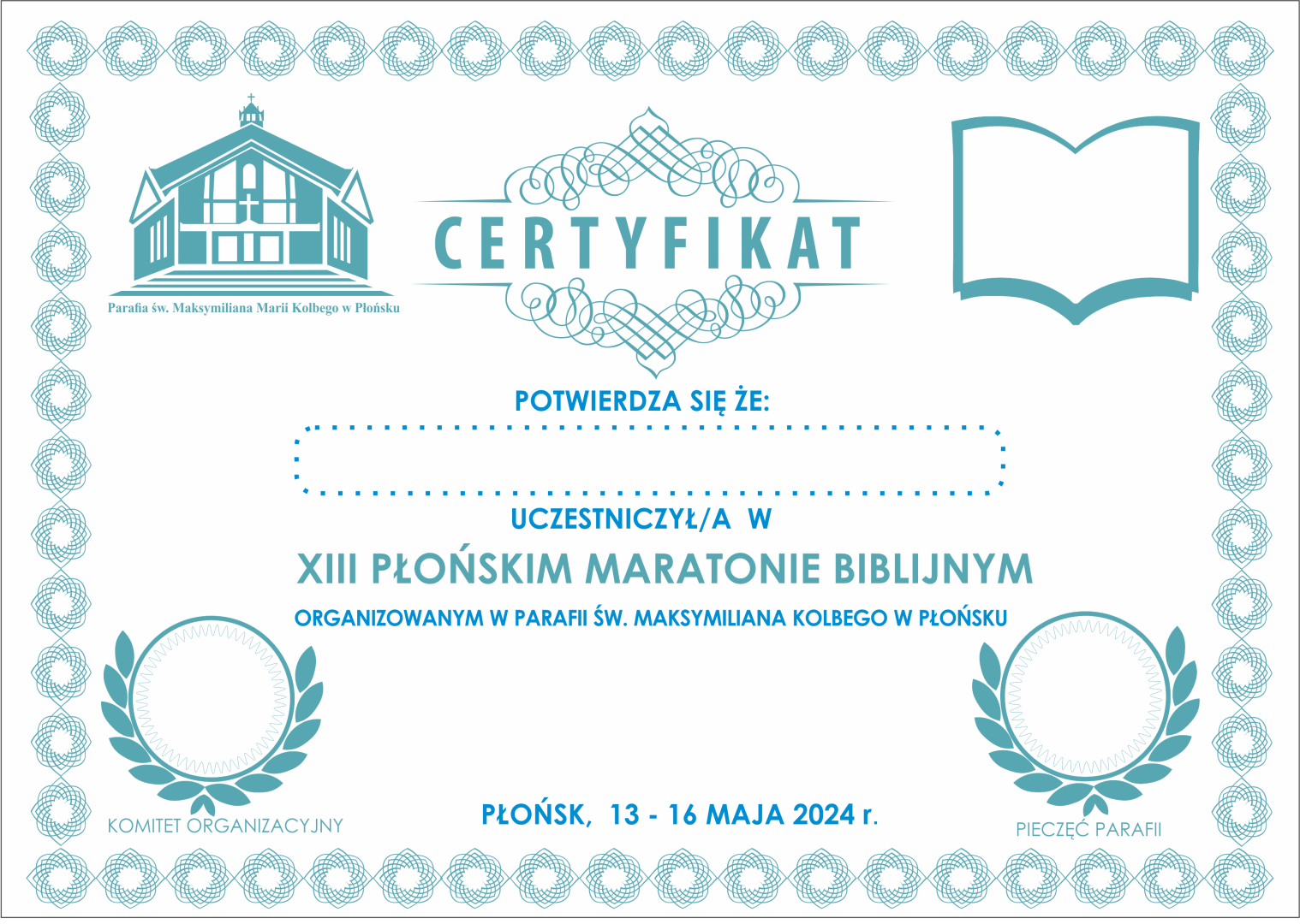 Certyfikat udziału w Maratonie Biblijnym